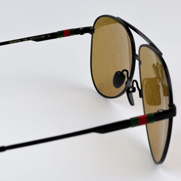 NEW Gucci GG1677S 005 Black Yellow Mirror Logo Pilot Unisex Sunglasses Gucci Yellow Mirror Logo Pilot Men main image 2